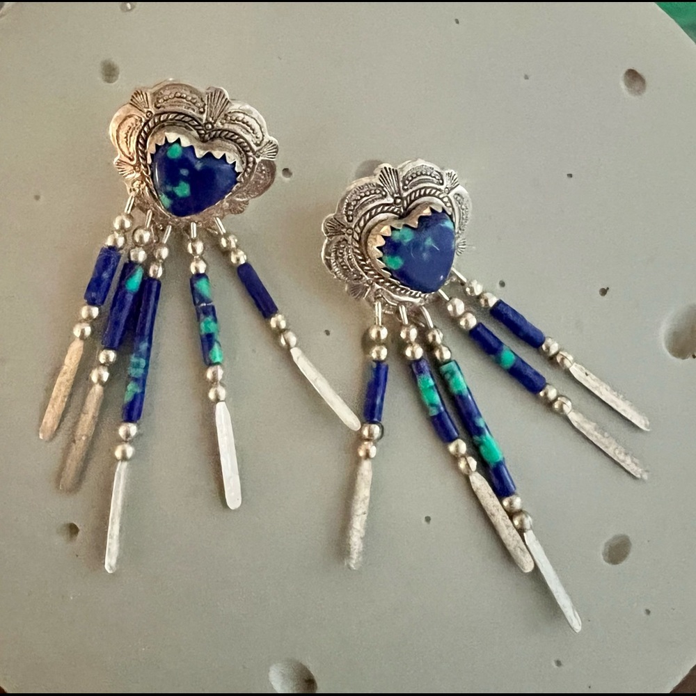 Vintage Native American Turquoise & Sterling Silver Dangle Earrings